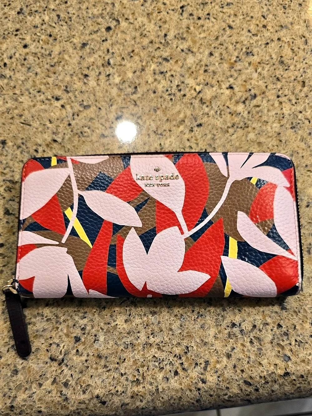 Kate Spade Printed Zip Around Wallet in Red & Pink Like New